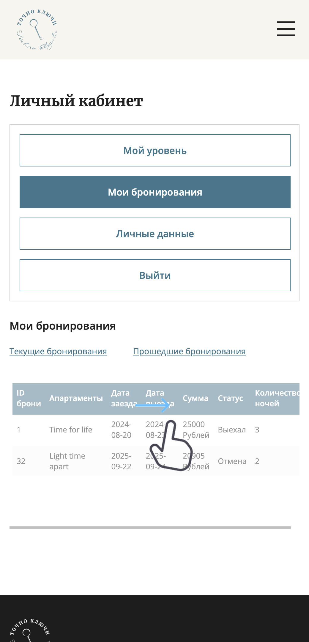 Точно ключи ЛК дополнительная страница